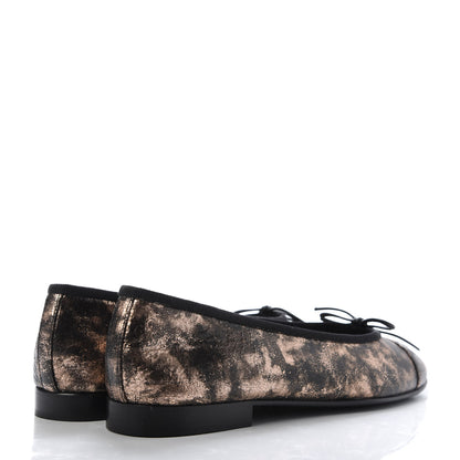 Chanel Laminated Suede Goatskin Cap Toe CC Ballerina Flats 37.5 Bronze 4 of 10
