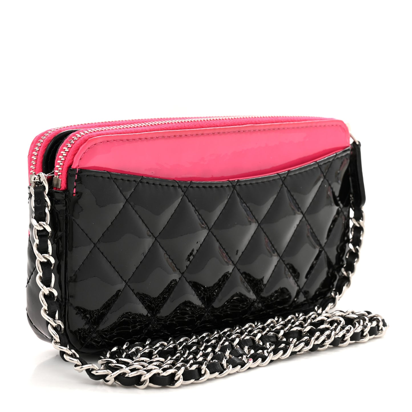 Patent Quilted Small Clutch With Chain Pink Black