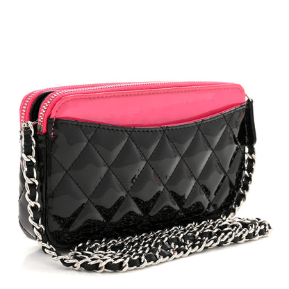 Chanel Patent Quilted Small Clutch With Chain Pink Black 3 of 11