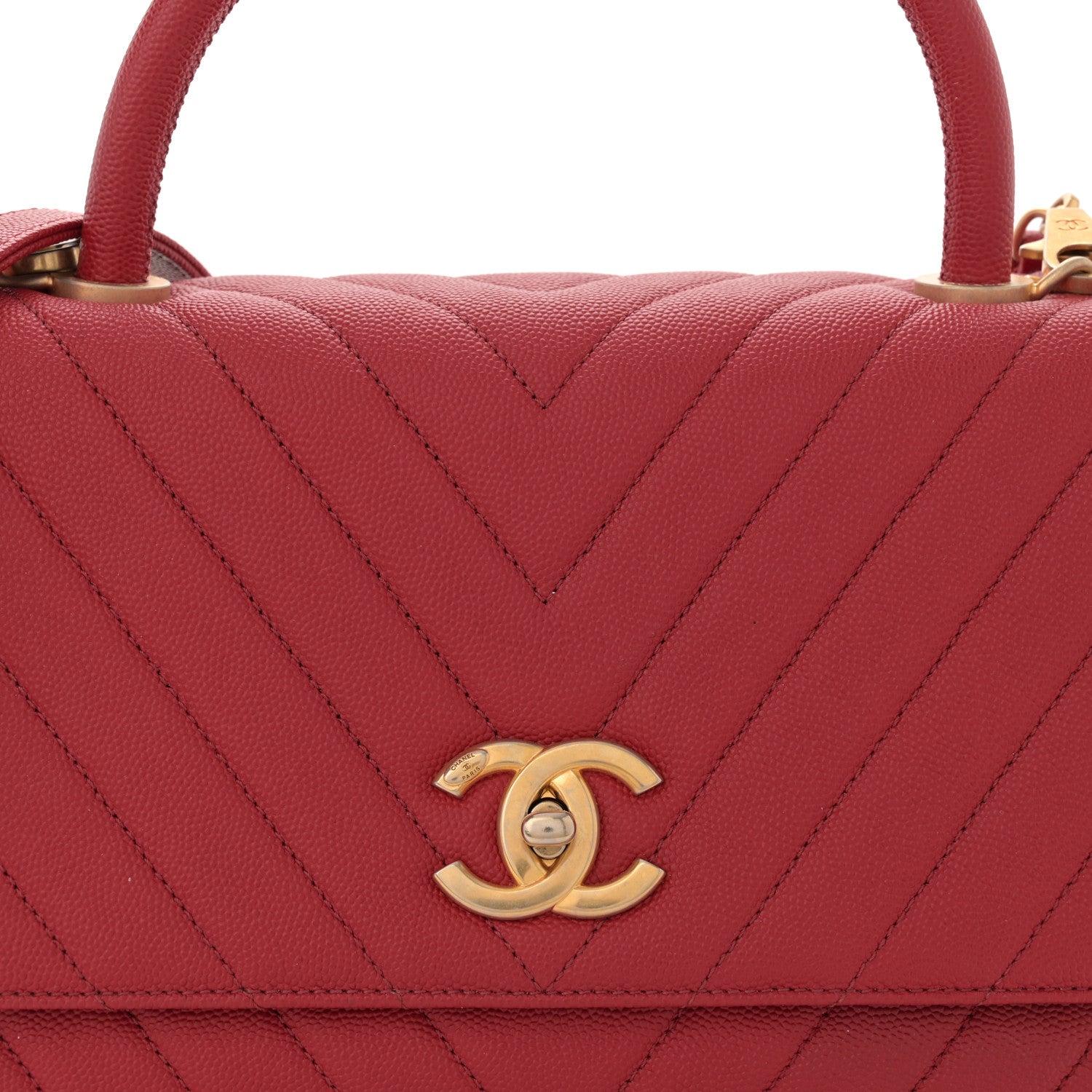 Chanel Caviar Chevron Quilted Small Coco Handle Flap Red 8 of 11