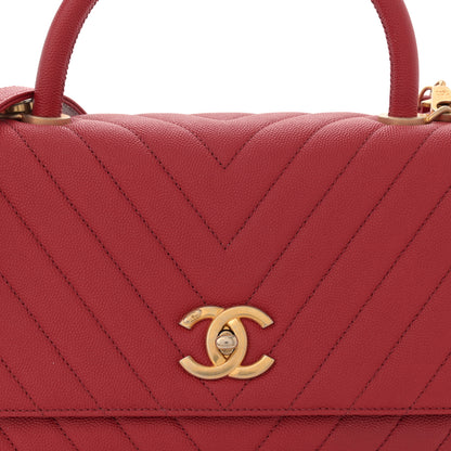 Chanel Caviar Chevron Quilted Small Coco Handle Flap Red 8 of 11