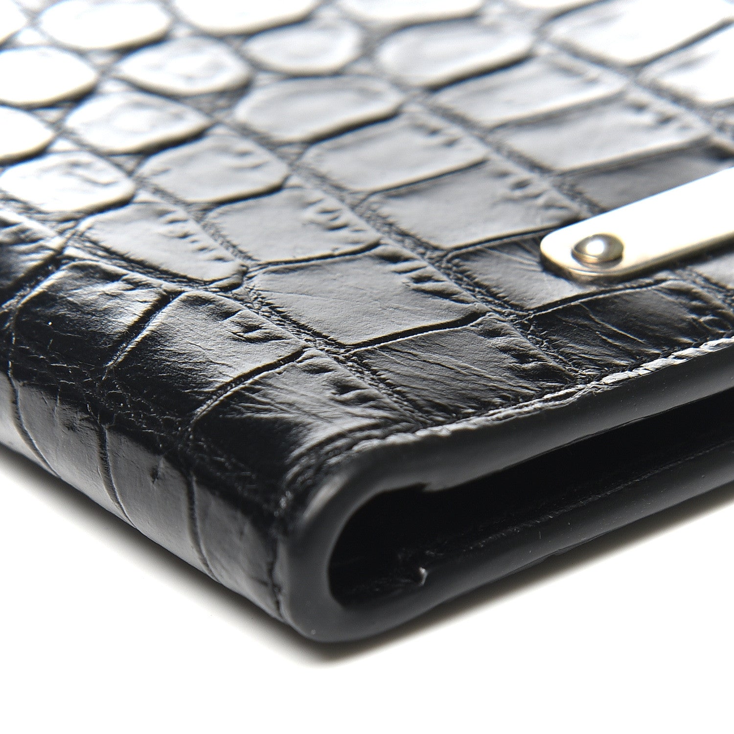 Saint Laurent Calfskin Crocodile Embossed East West Wallet Black 5 of 11