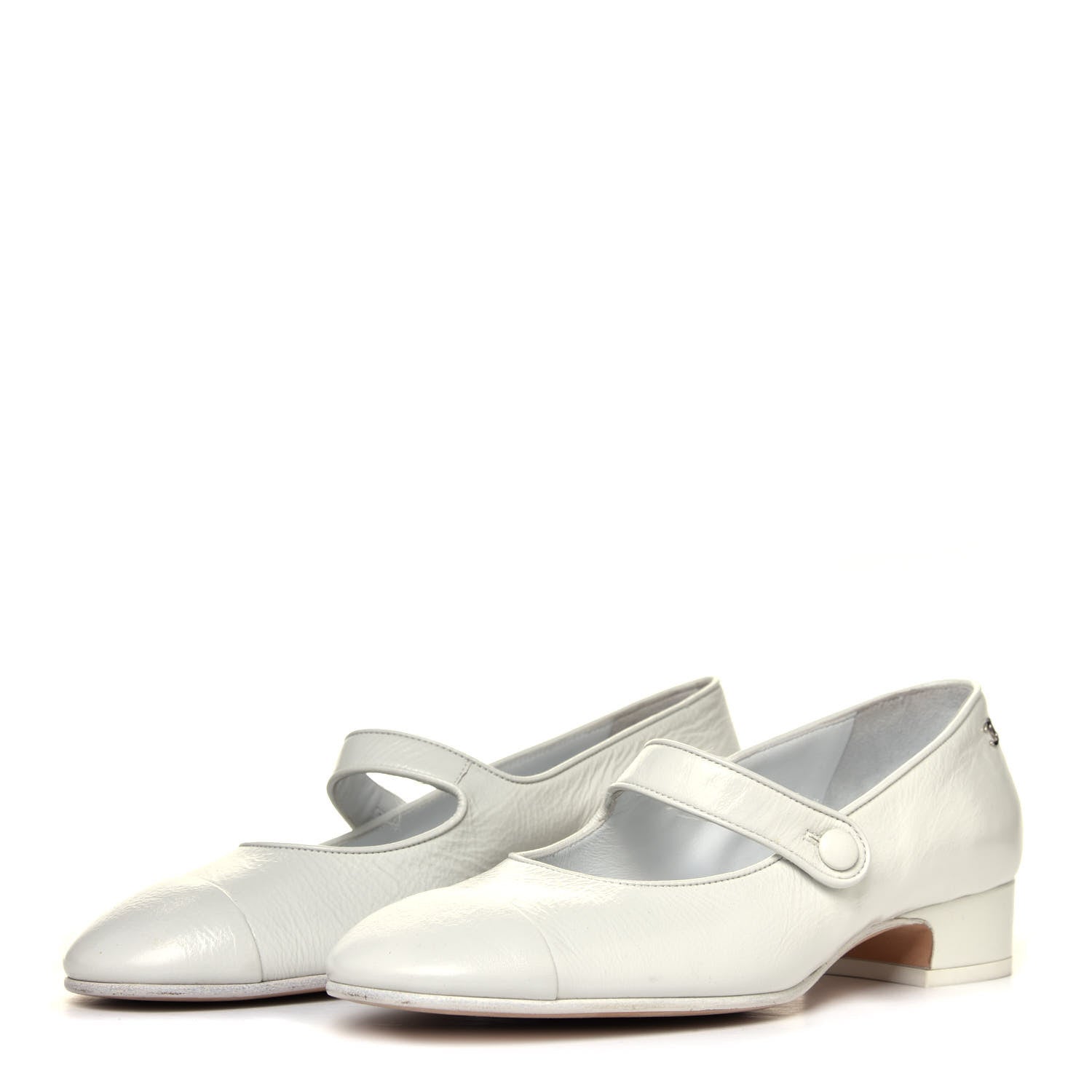 Chanel Patent Calfskin Mary Jane Strap Pumps 38.5 White 4 of 12