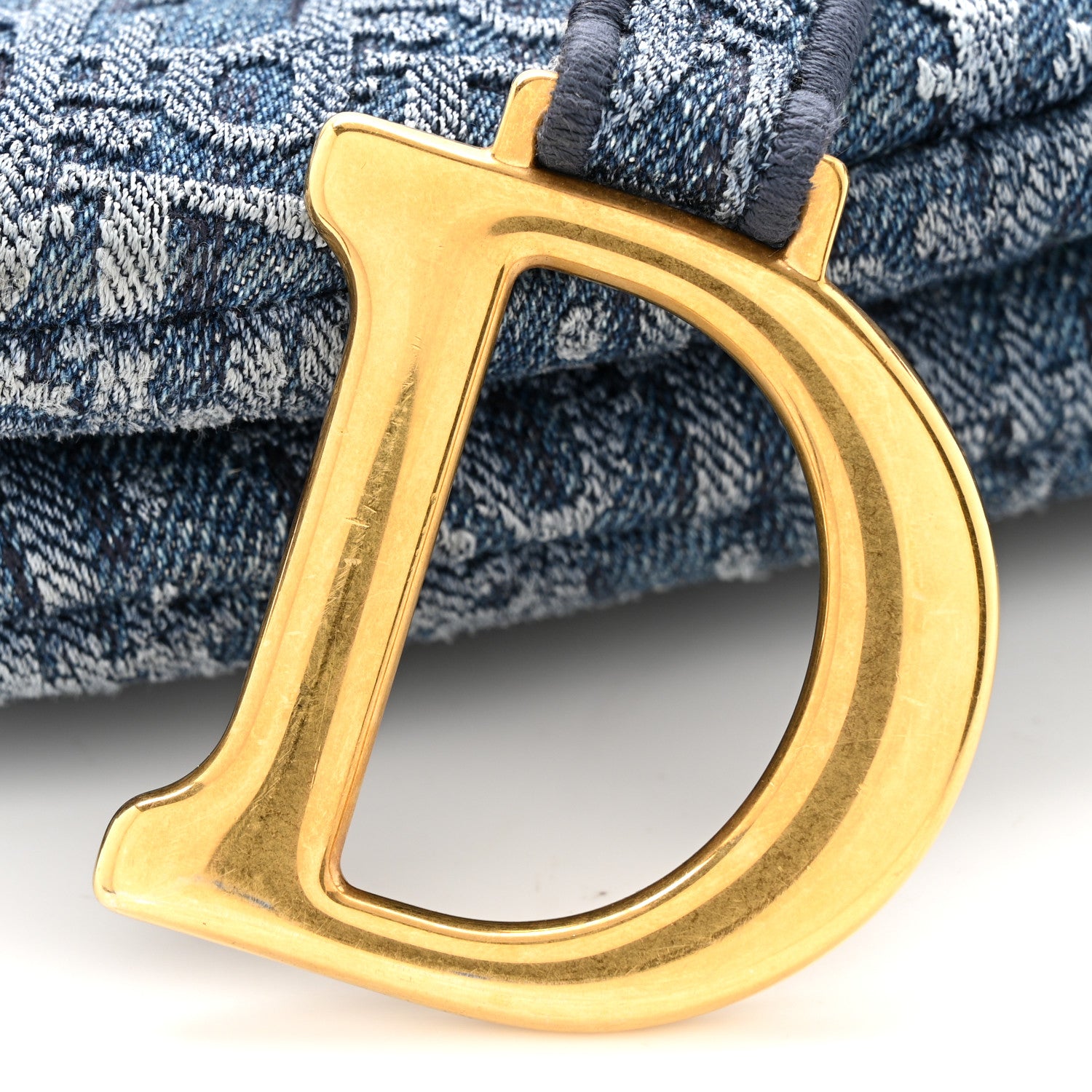 Christian Dior Oblique Embroidered Saddle Bag Denim Blue 12 of 15