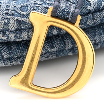 Christian Dior Oblique Embroidered Saddle Bag Denim Blue 12 of 15
