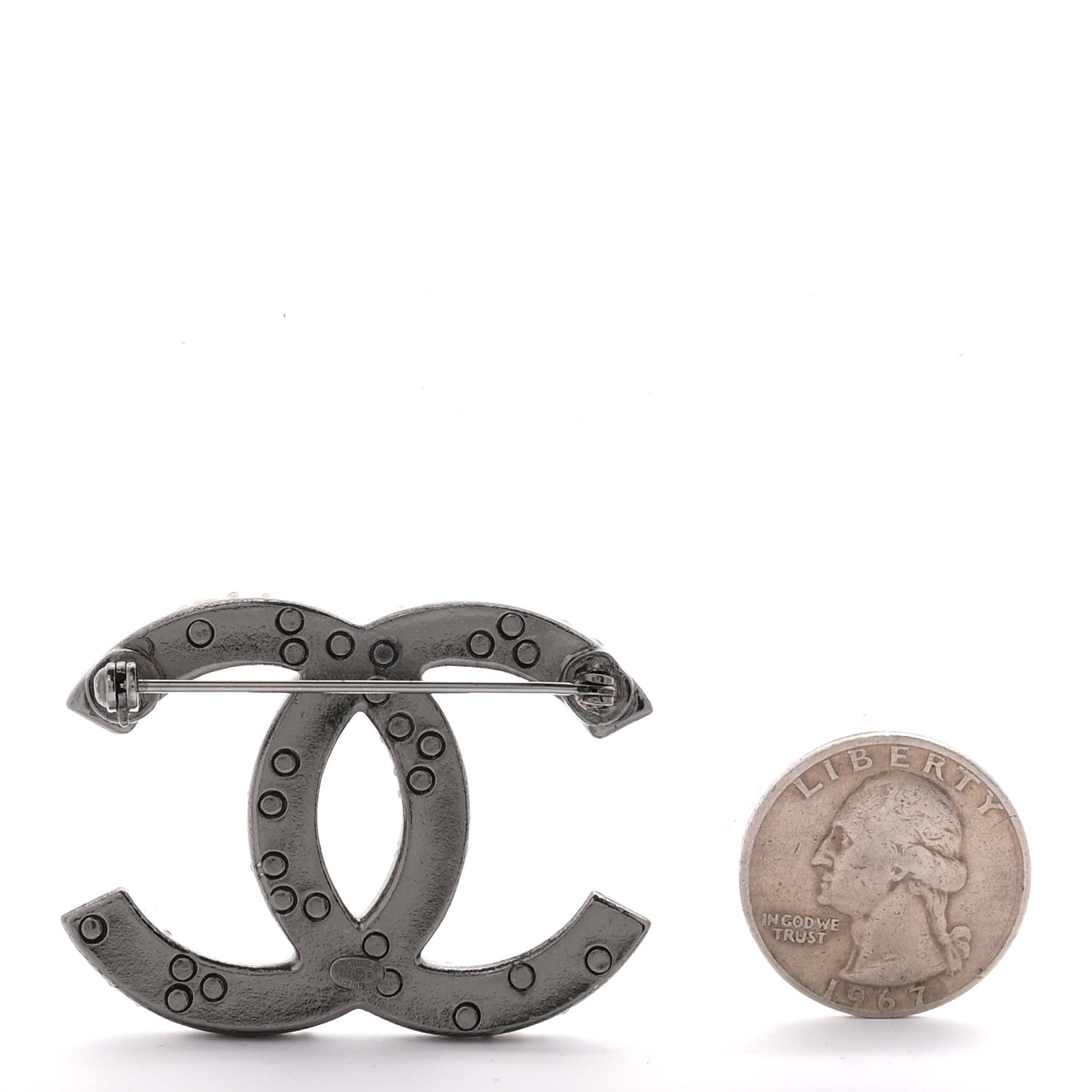 Chanel Ruthenium Pearl Large CC Brooch Black 2 of 3