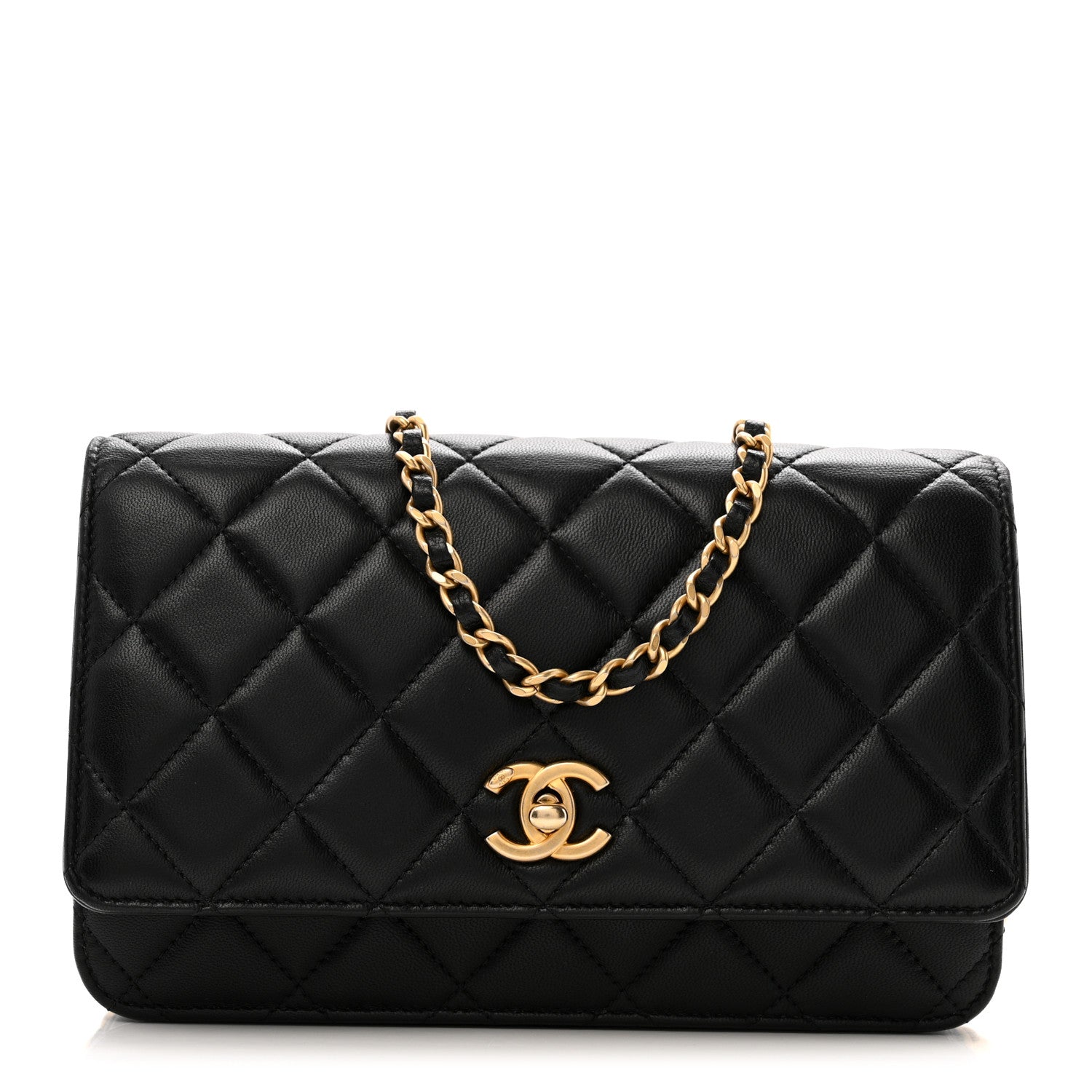 Chanel Lambskin Quilted CC Pearl Crush Wallet on Chain WOC Black 1 of 12