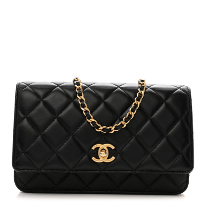 Chanel Lambskin Quilted CC Pearl Crush Wallet on Chain WOC Black 1 of 12