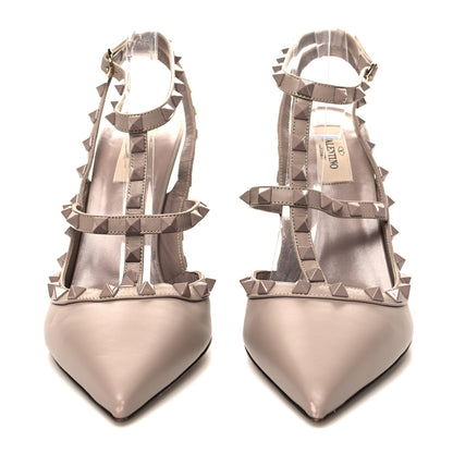 Valentino Garavani Calfskin Lacquered Monochrome Rockstud Ankle Strap 100mm Pumps 41 Poudre 2 of 9