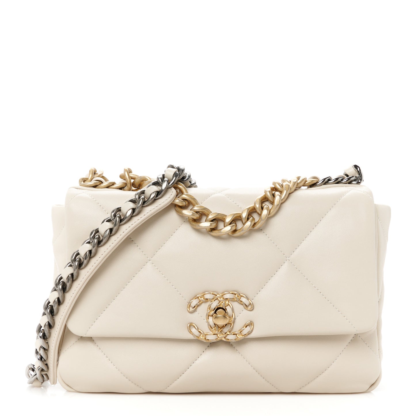 Lambskin Quilted Medium Chanel 19 Flap Light Beige