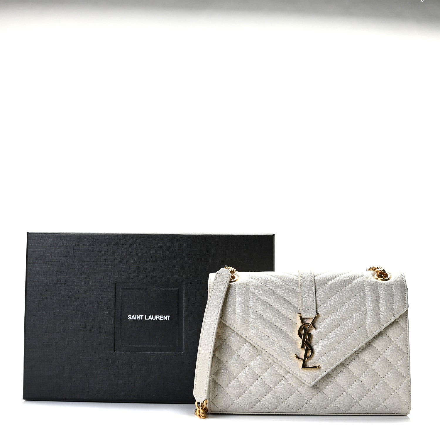 Saint Laurent Grain De Poudre Textured Mixed Matelasse Medium Triquilt Monogram Satchel Blanc Vintage 13 of 13