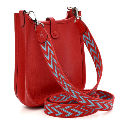 Hermes Taurillon Clemence Evelyne TPM Rouge De Coeur Bleu Du Nord 3 of 11