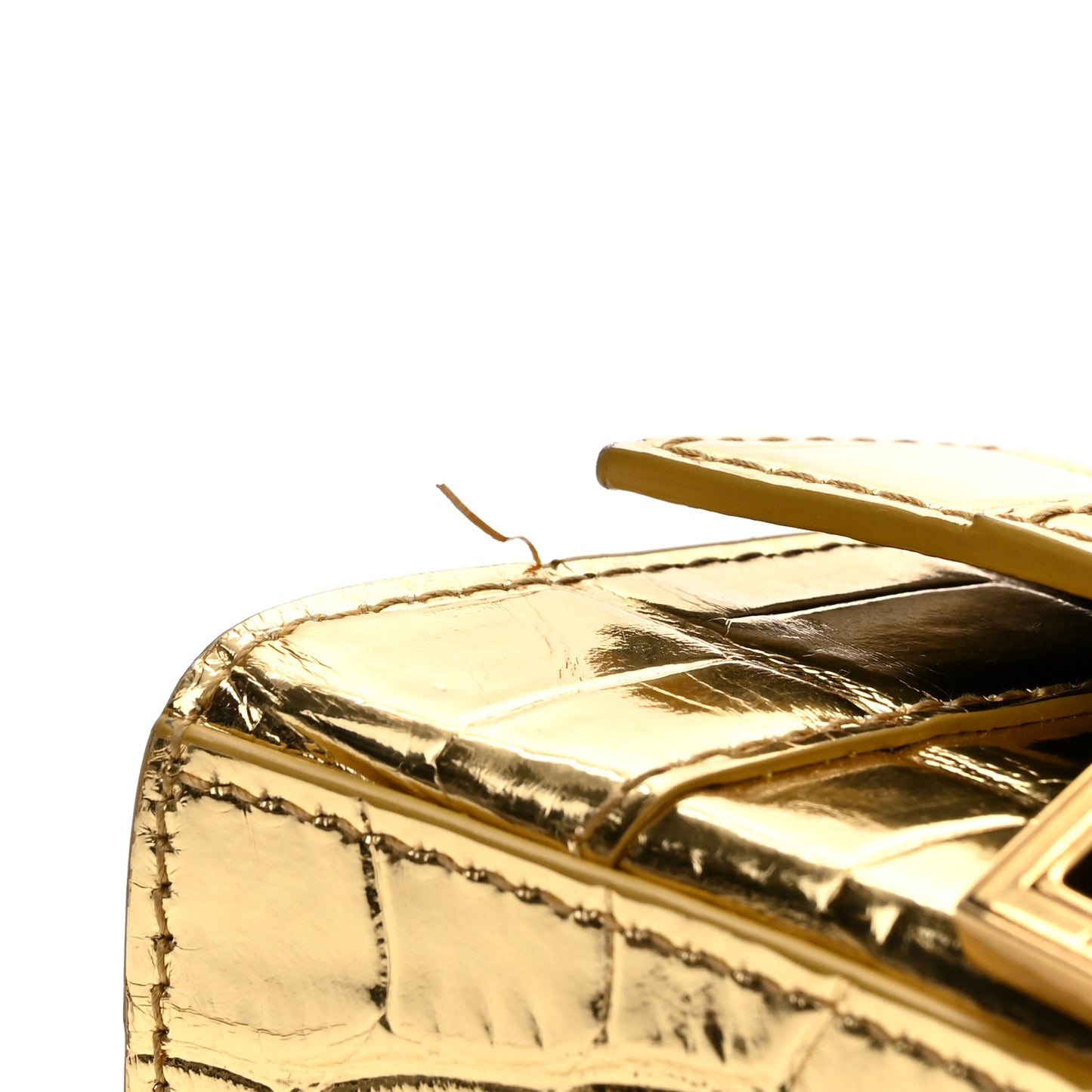Metallic Calfskin Crocodile Embossed Hourglass Top Handle Bag Mini Gold