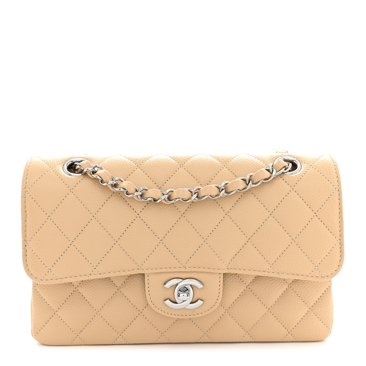 Caviar Quilted Small Double Flap Beige