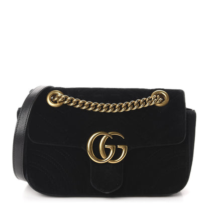 Gucci Velvet Matelasse Mini GG Marmont Shoulder Bag Black 1 of 11