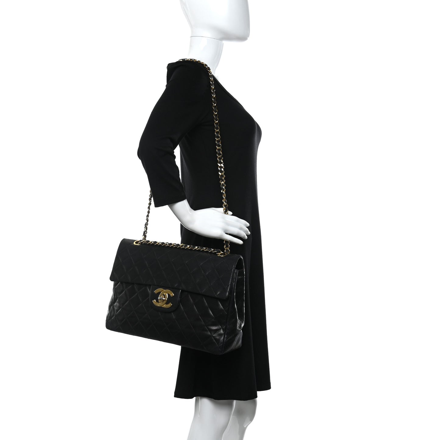 Lambskin Quilted XL Jumbo Single Flap Black