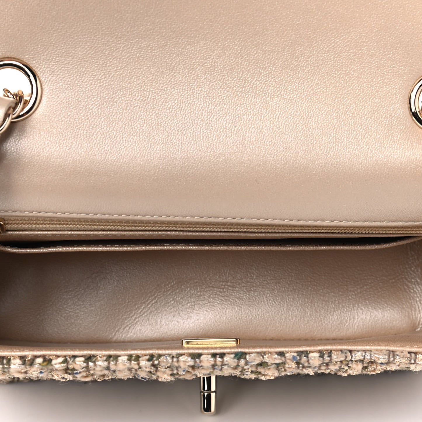 Tweed Quilted Mini Rectangular Flap Beige