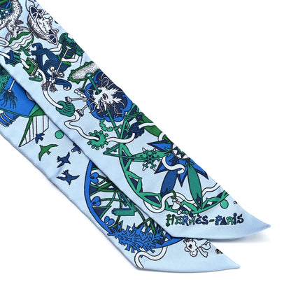 Hermes Silk La Folle Parade Twilly Bleu Ciel Vert Cobalt 2 of 4