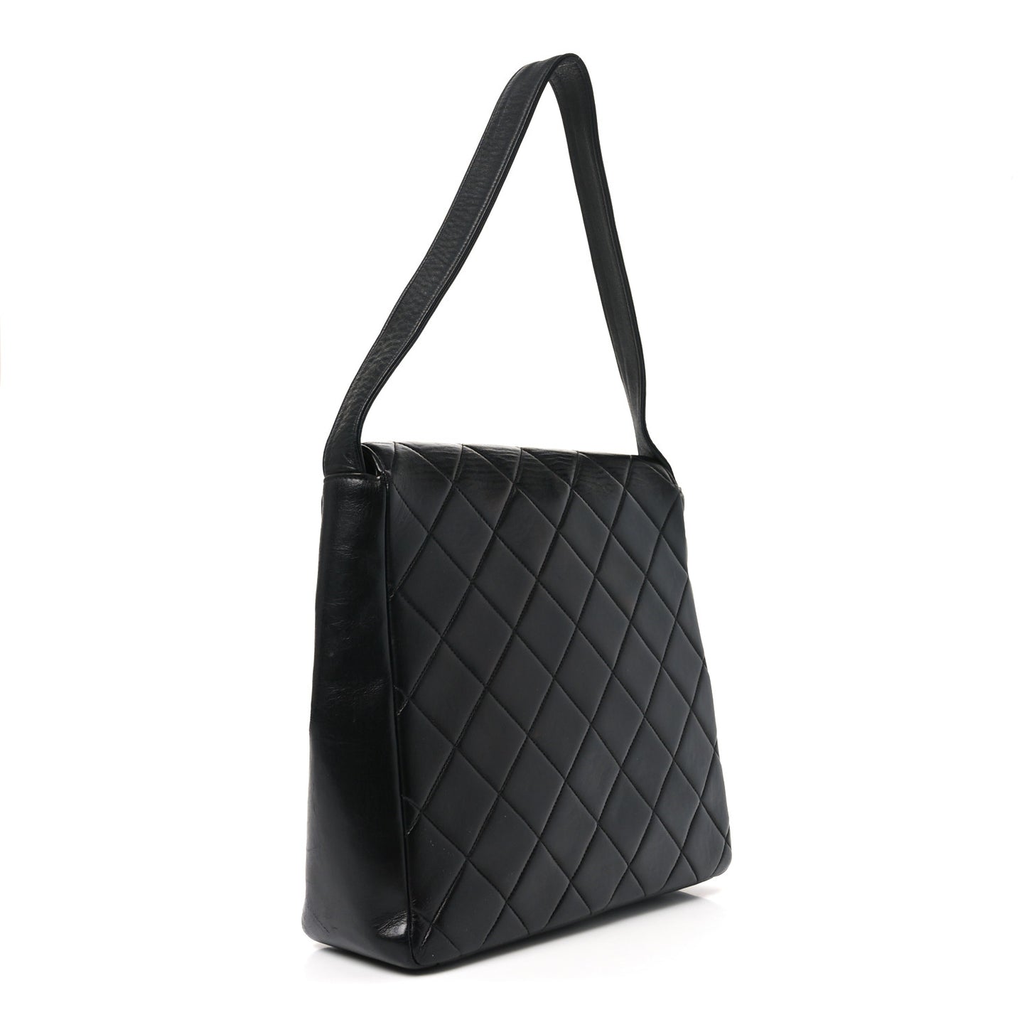 Lambskin Quilted Double Pocket Shoulder Bag Black