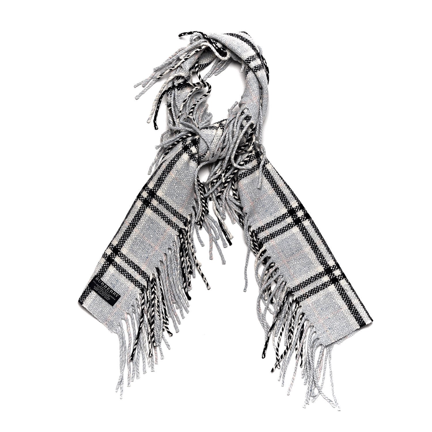 Burberry Merino Angora Cashmere Check Happy Fringe Scarf Light Blue 1 of 4