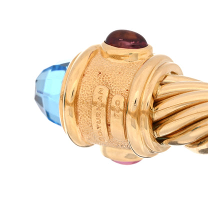 David Yurman 18K Yellow Gold Blue Topaz Peridot Pink Tourmaline 10mm Renaissance Cable Bracelet 3 of 3