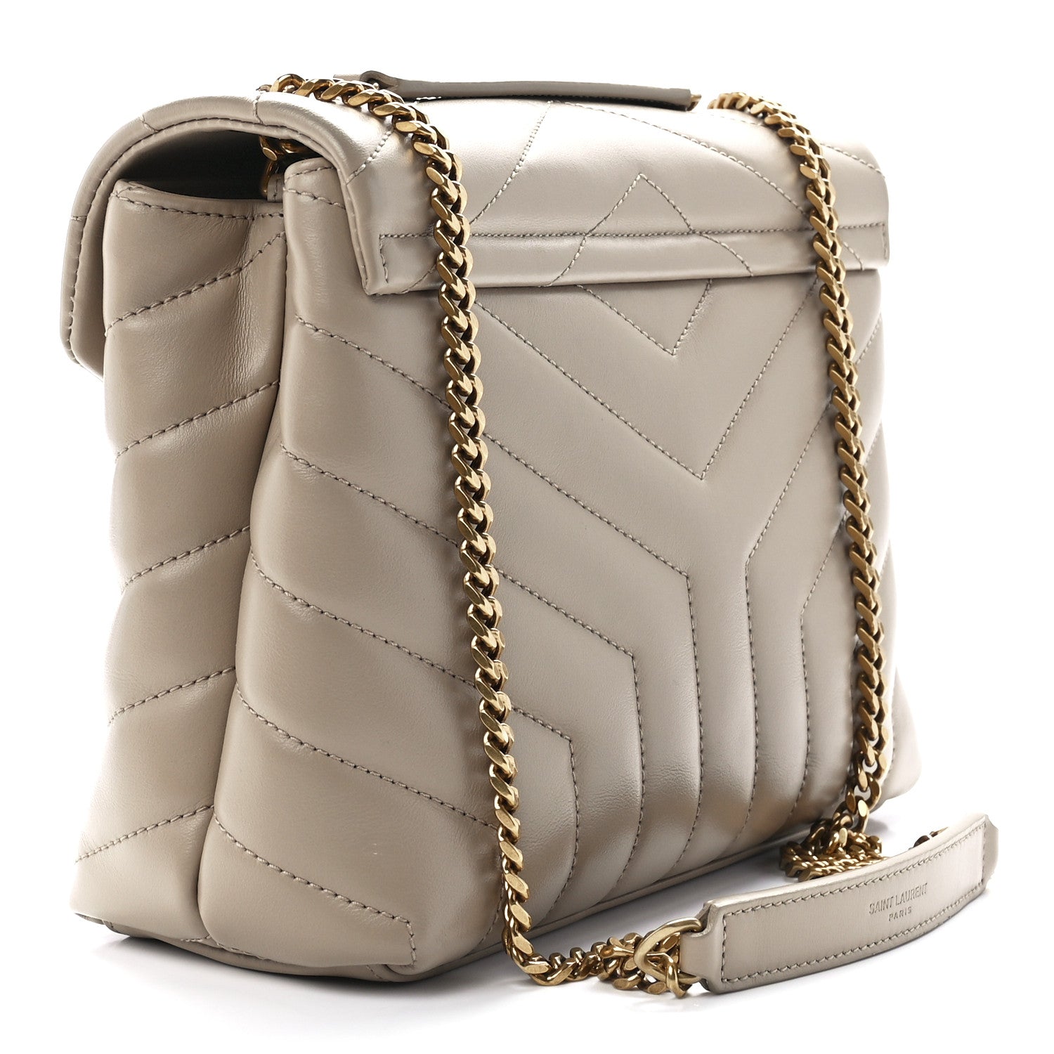 Saint Laurent Calfskin Y Quilted Monogram Small Loulou Chain Satchel Dark Beige 3 of 12
