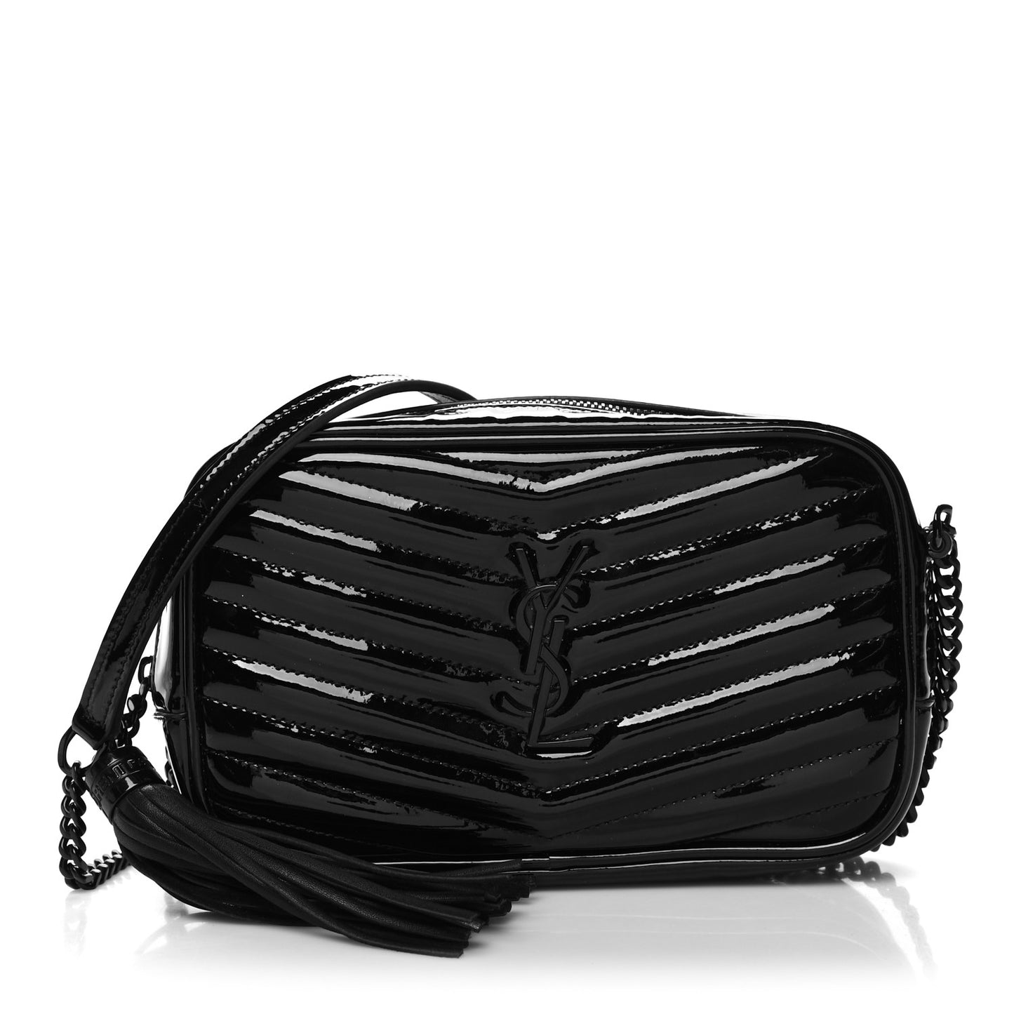 Patent Calfskin Matelasse Monogram Mini Lou Camera Bag Black