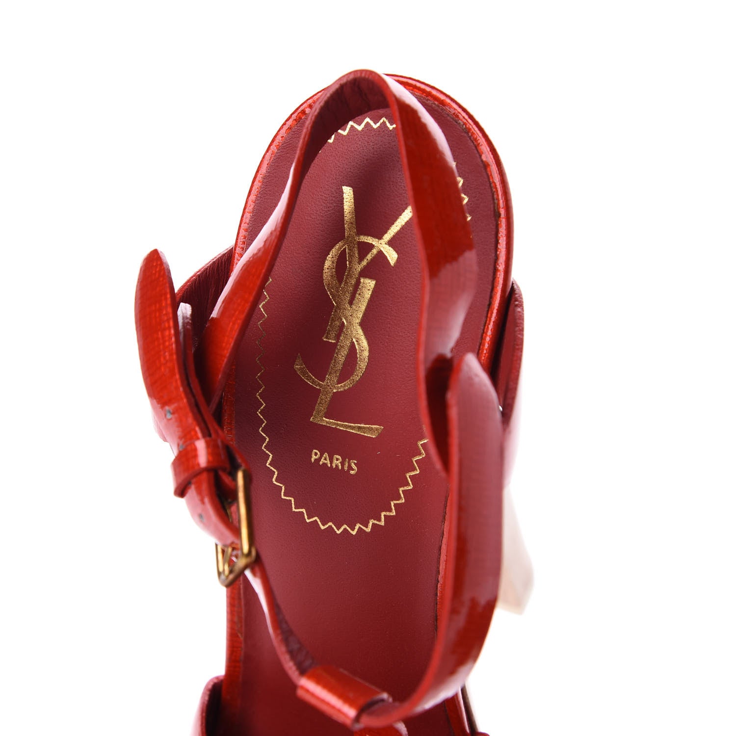 Saint Laurent Patent Wood Tribute 105 Platform Sandals 37.5 Red 8 of 11