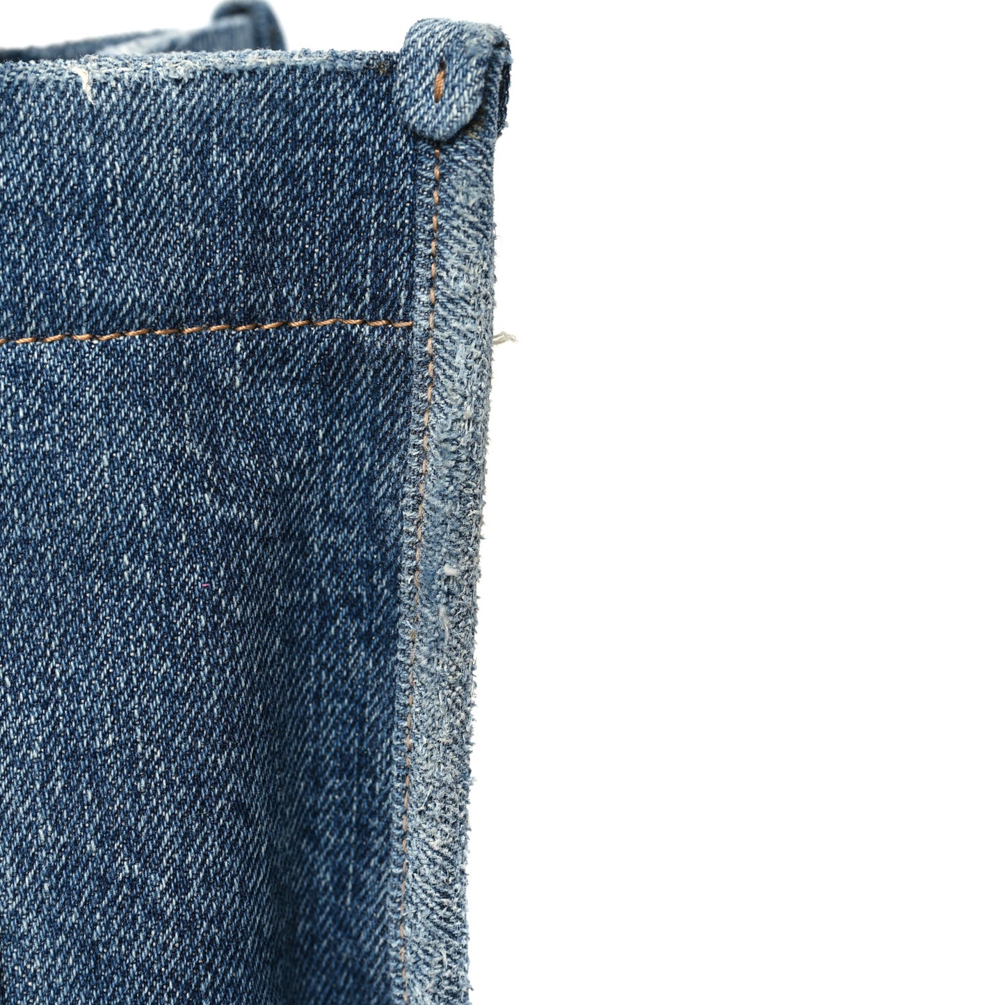 Washed Frayed Denim Logo Small Hardware Tote Blue