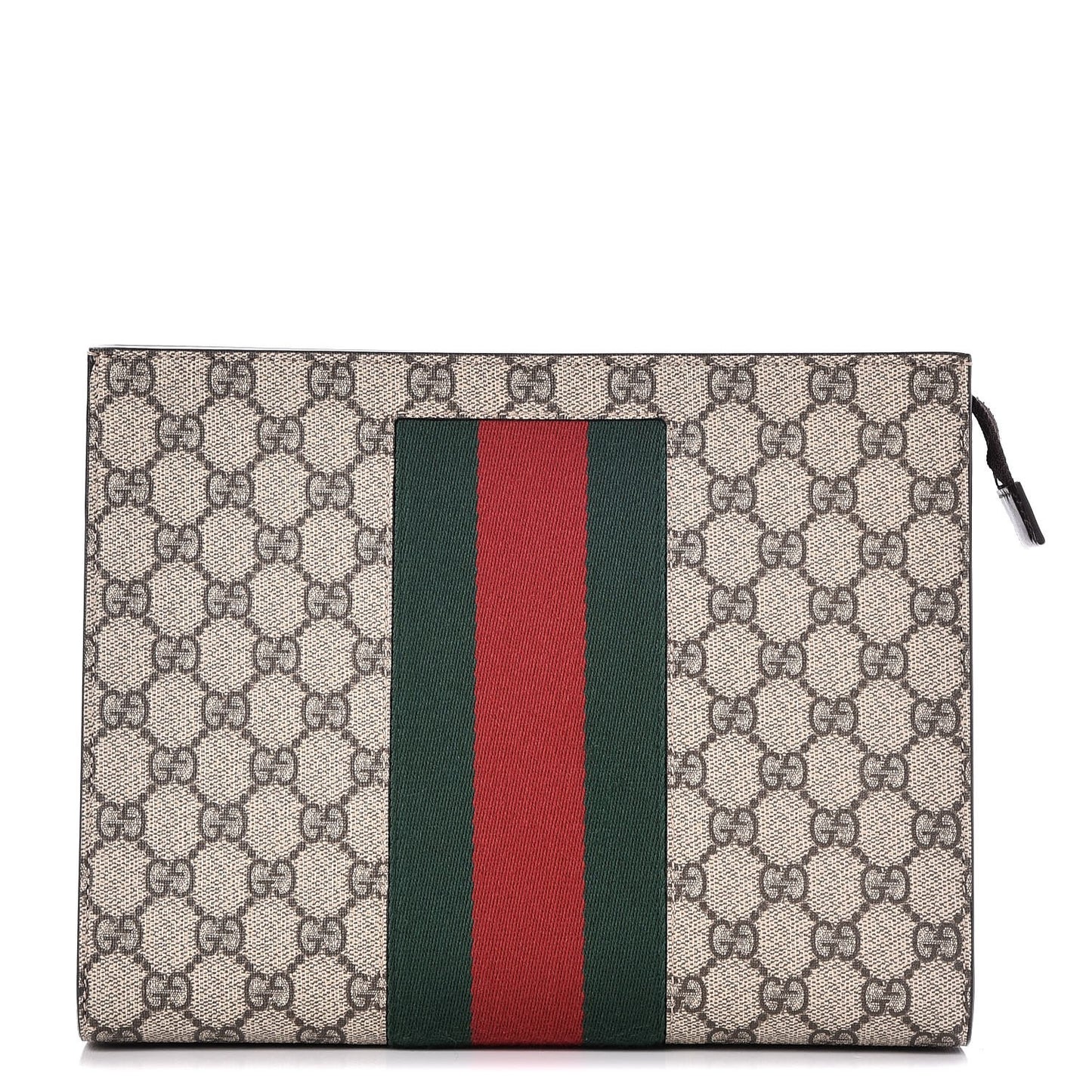 GG Supreme Monogram Selleria Calfskin Web New Web Cosmetic Case Beige Ebony Cocoa