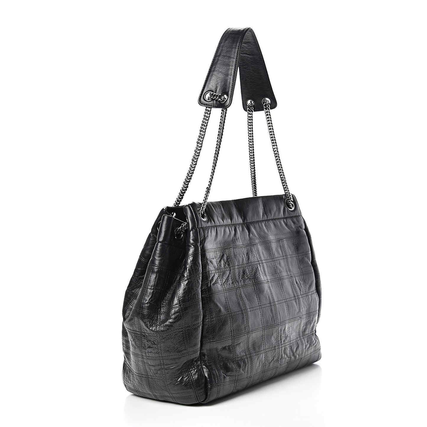 Lambskin Square Stitched Lax Accordion Shoulder Bag Black