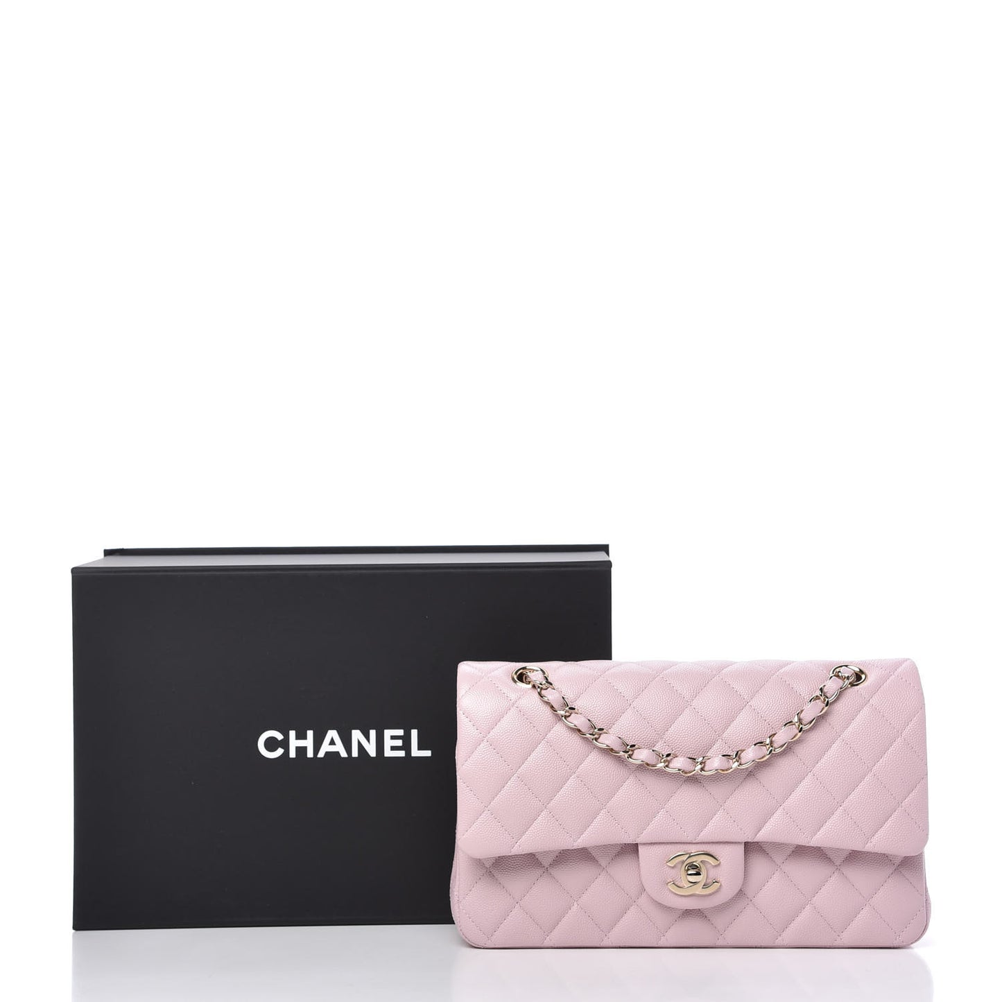 Caviar Quilted Medium Double Flap Light Pink