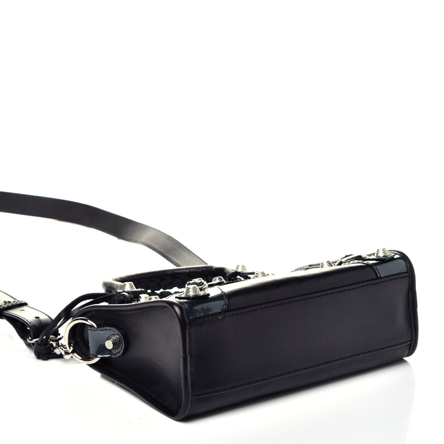 Smooth Calfskin Metallic Patent Giant 12 Silver Hardware Mini City Black Gris