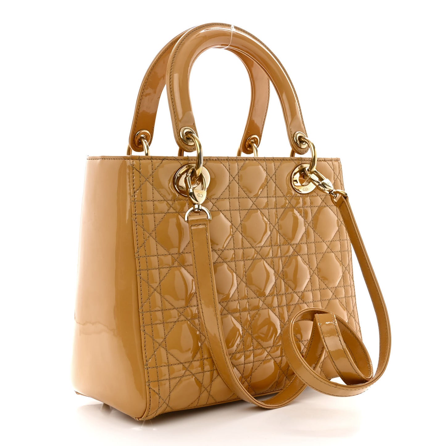 Patent Cannage Medium Lady Dior Beige