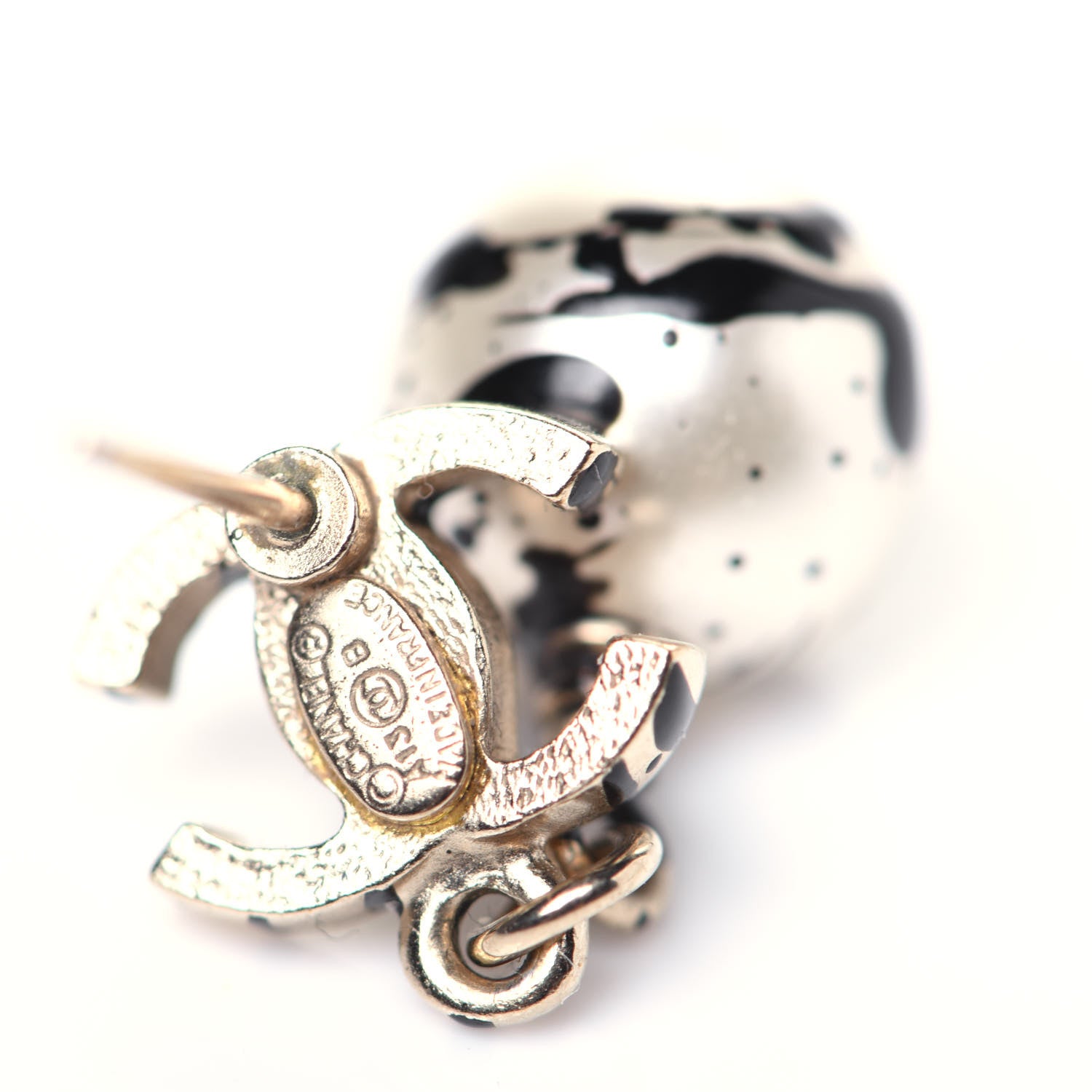 Chanel Pearl Bead CC Jackson Pollock Splattered Paint Drop Earrings Black Gold 6 of 9