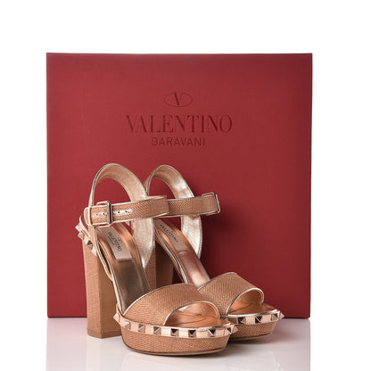 Valentino Garavani Raffia Woven Rockstud 75/125mm Platform Sandals 36 Naturale Rame 8 of 8