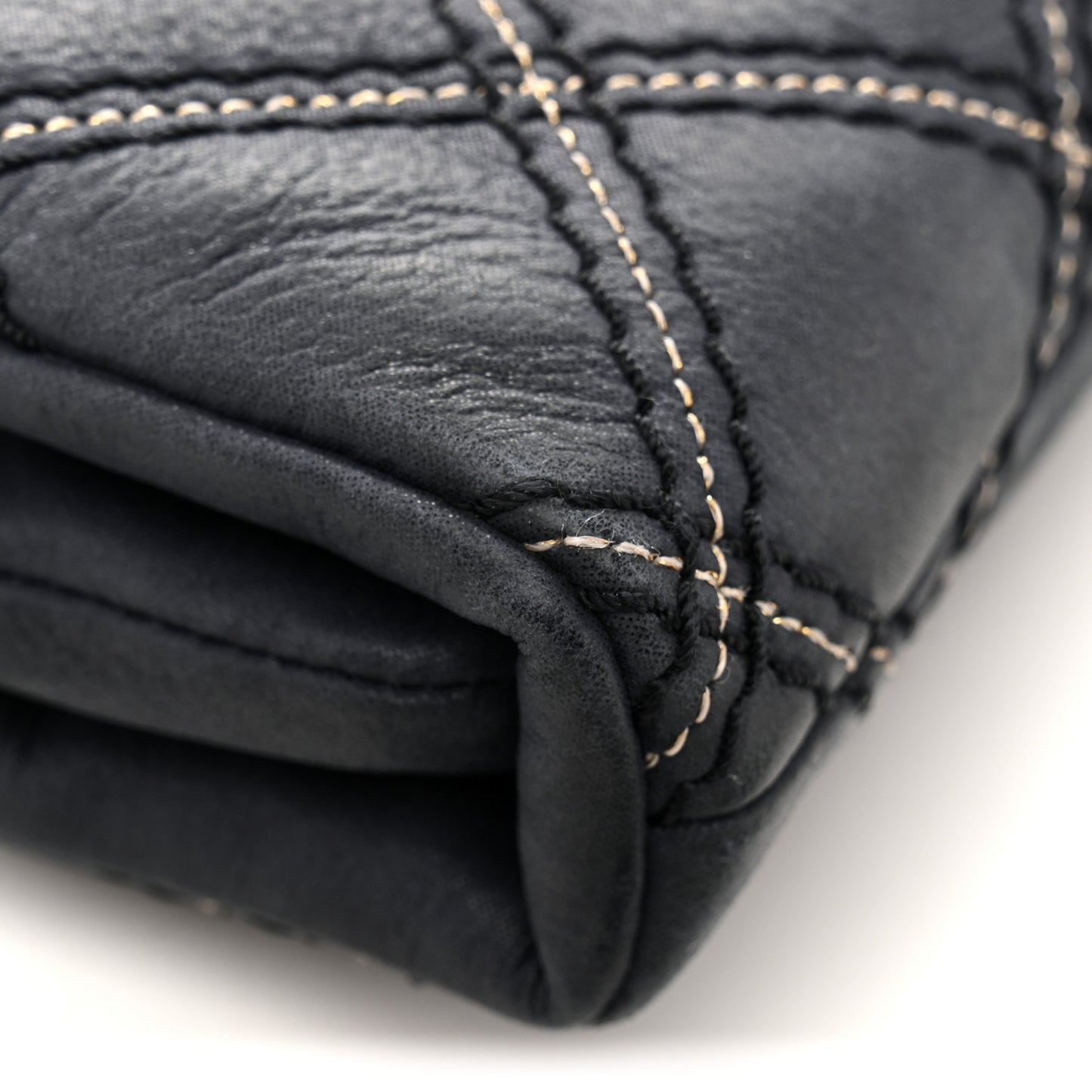 Iridescent Calfskin Triple Stitched Medium Flap Navy