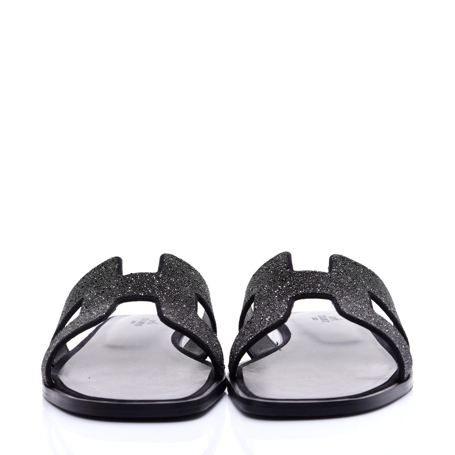 Hermes Suede Goatskin Crystal Powder Oran Sandals 40 Black 2 of 14