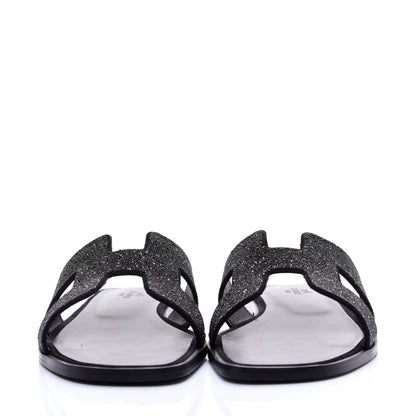 Hermes Suede Goatskin Crystal Powder Oran Sandals 40 Black 2 of 14