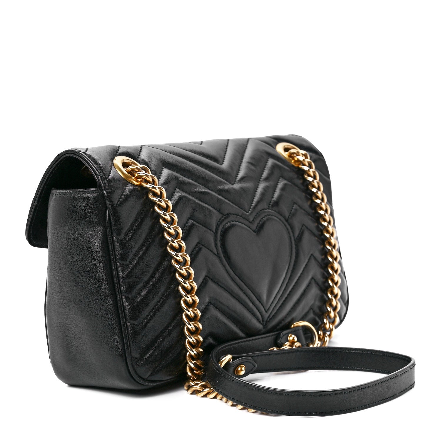 Gucci Calfskin Matelasse Small GG Marmont Shoulder Bag Black 3 of 13