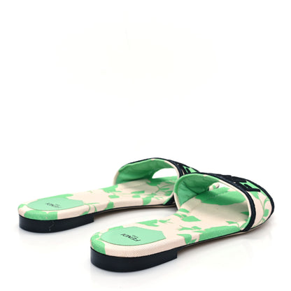 Fendi Canvas Floral Print Logo Flat Slide Sandals 41 Green 4 of 8
