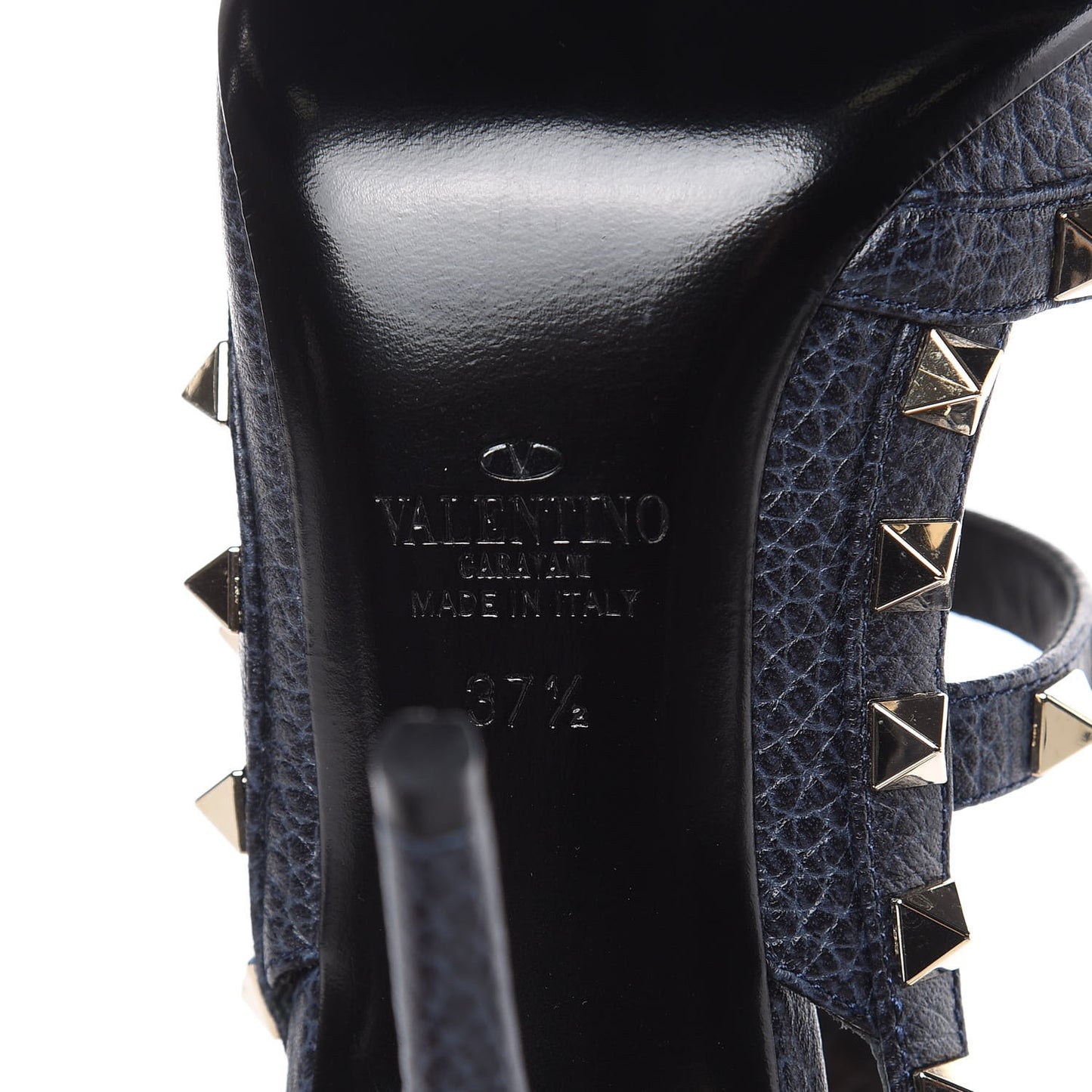 Pebbled Calfskin Rockstud Ankle Strap 100mm Pumps 37.5 Deep Denim