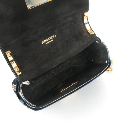Jimmy Choo Velvet Studded Lockett Petite Shoulder Bag Navy 5 of 7