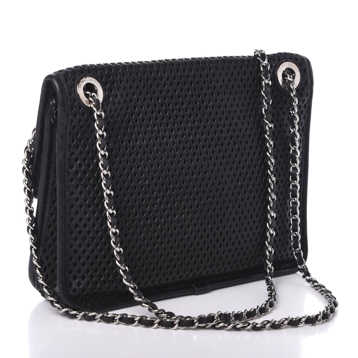 Metallic Perforated Calfskin Small Up In The Air Flap Black