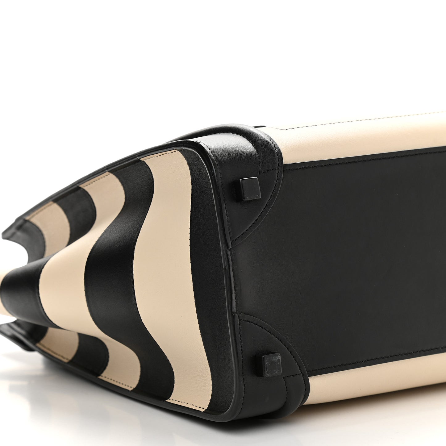 Smooth Calfskin Bi-Color Striped Micro Luggage Black