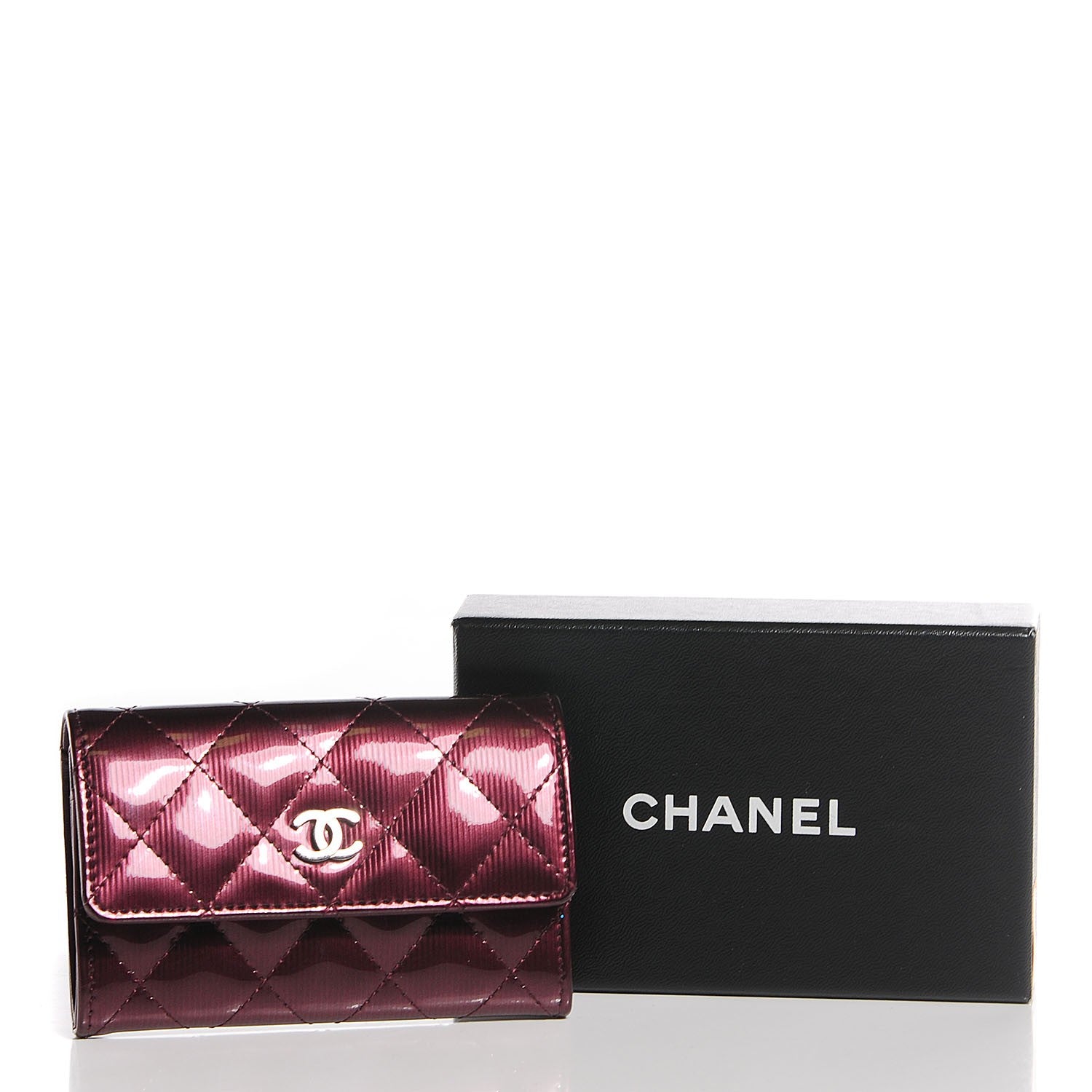 Chanel Striated Patent Quilted Card Holder Burgundy 9 of 9