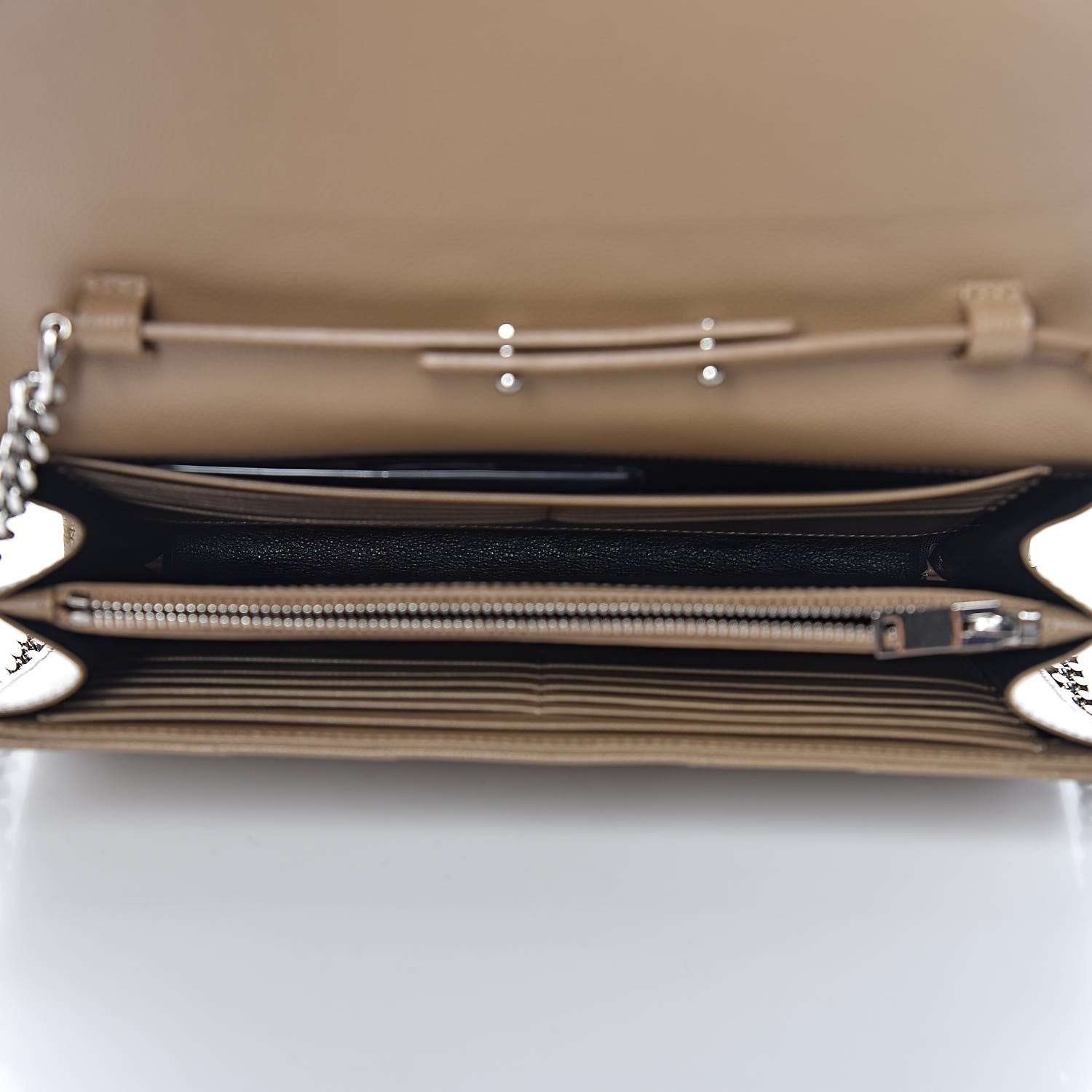 Saint Laurent Grain De Poudre Matelasse Chevron Monogram Chain Wallet Deep Beige 5 of 15