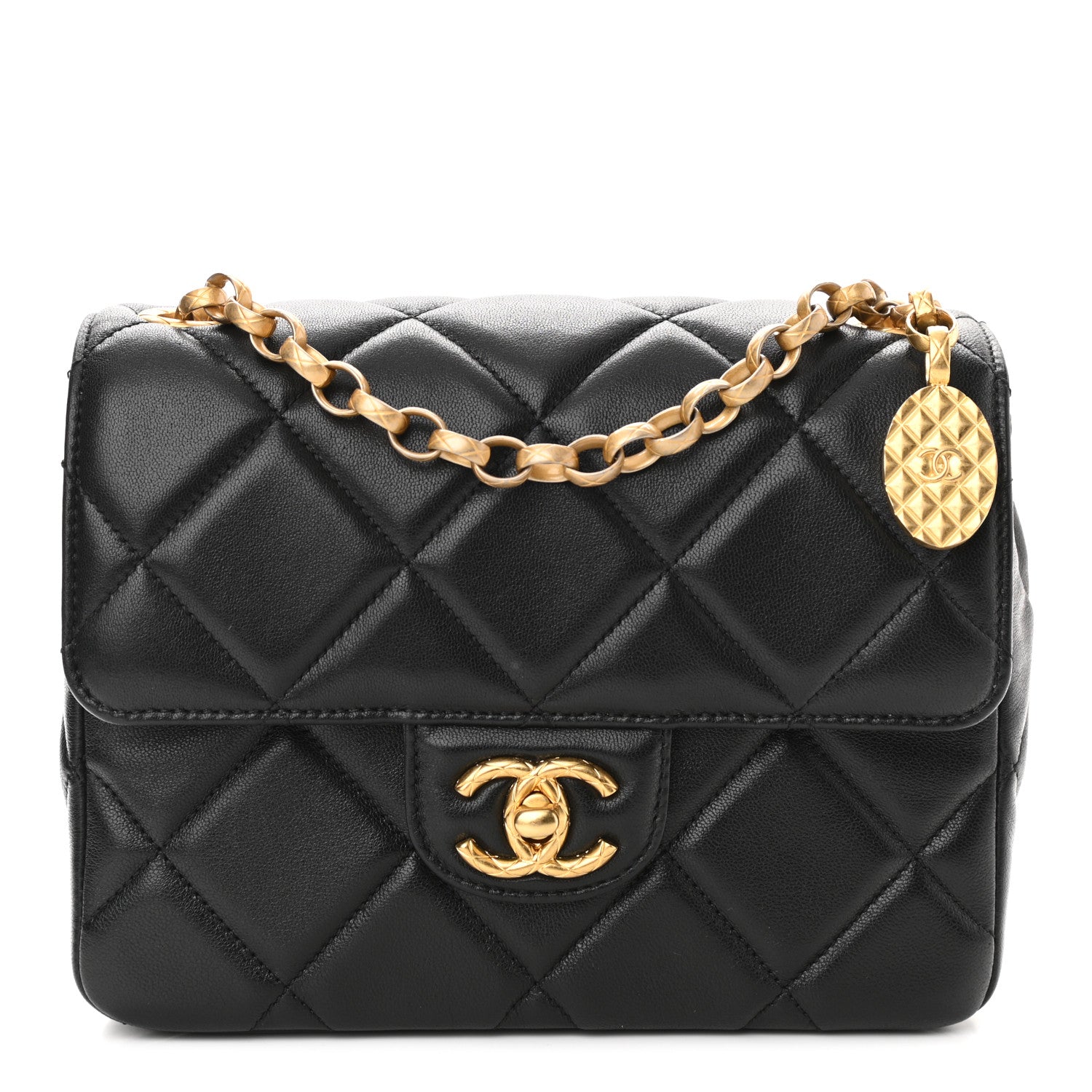 Chanel Lambskin Quilted Mini Logo Square Flap Black 1 of 11