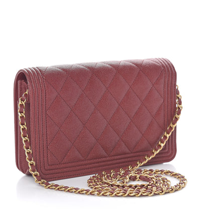 Chanel Caviar Quilted Boy Wallet On Chain WOC Burgundy 3 of 11