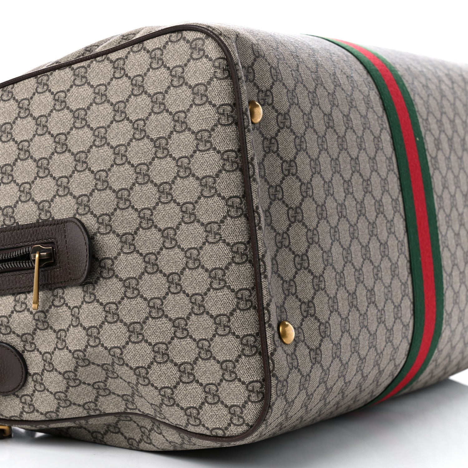 Gucci GG Supreme Monogram Textured Dollar Calfskin Web Large Savoy Duffle Bag Beige Ebony New Acero 8 of 10